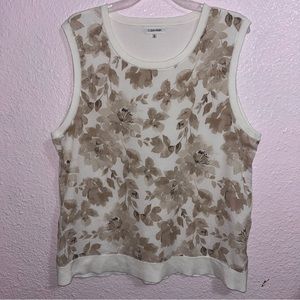 Calvin Klein Women’s XL Printed Sleeveless White and Gold Top